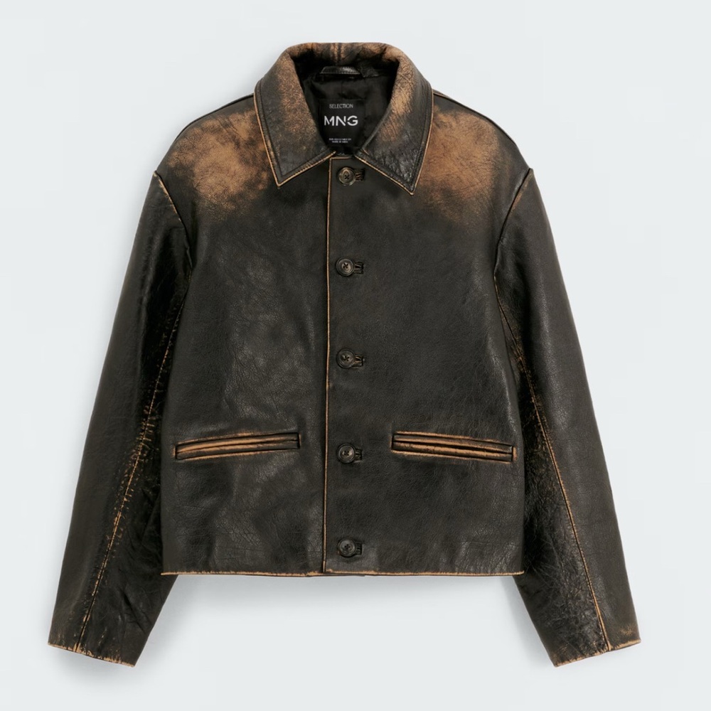 Mango Black and Brown Leather Jacket